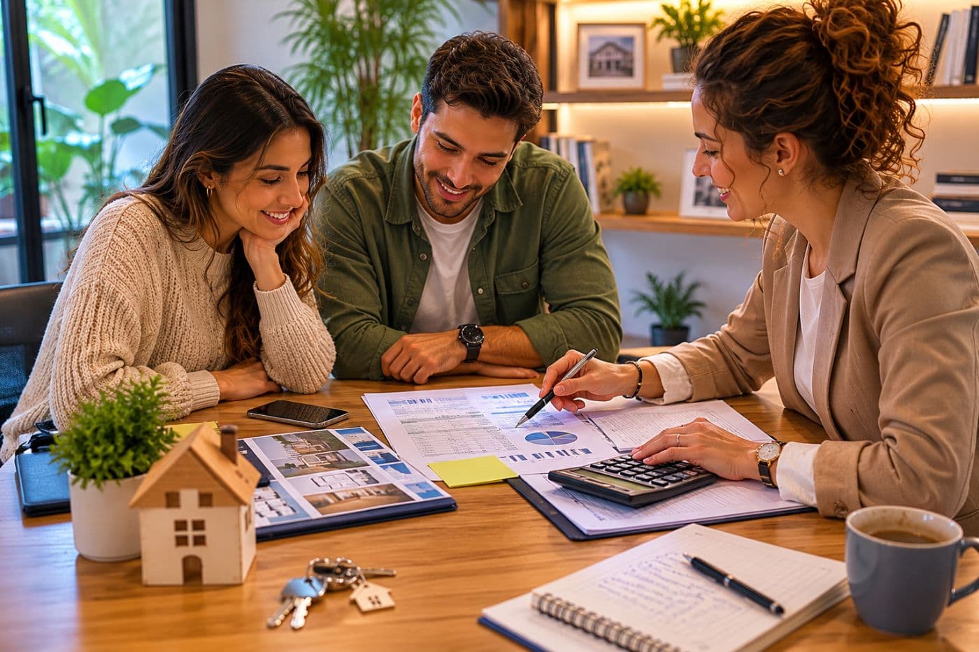 Pareja revisando gastos e impuestos de compra de vivienda en Catalunya junto a documentación inmobiliaria