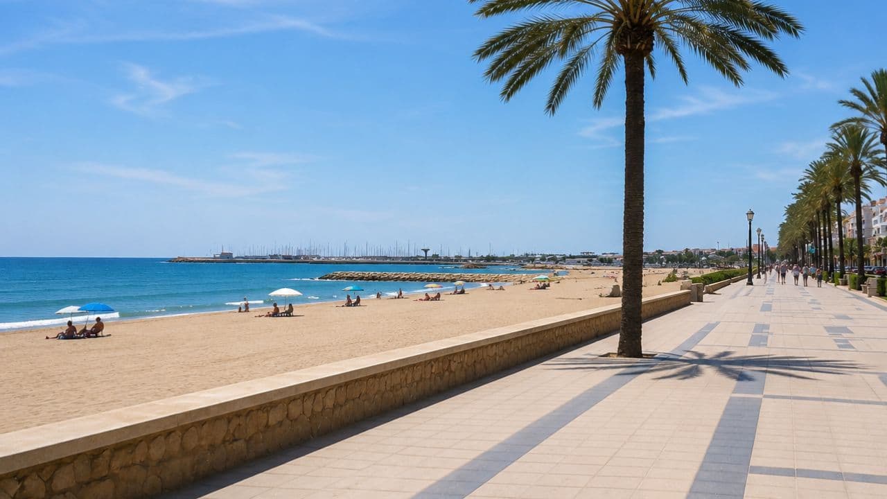 Vista de la playa y paseo marítimo de Cunit en un día soleado