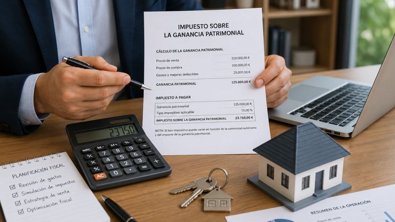Propietario revisando impuestos y documentación durante la venta de una vivienda en Catalunya.