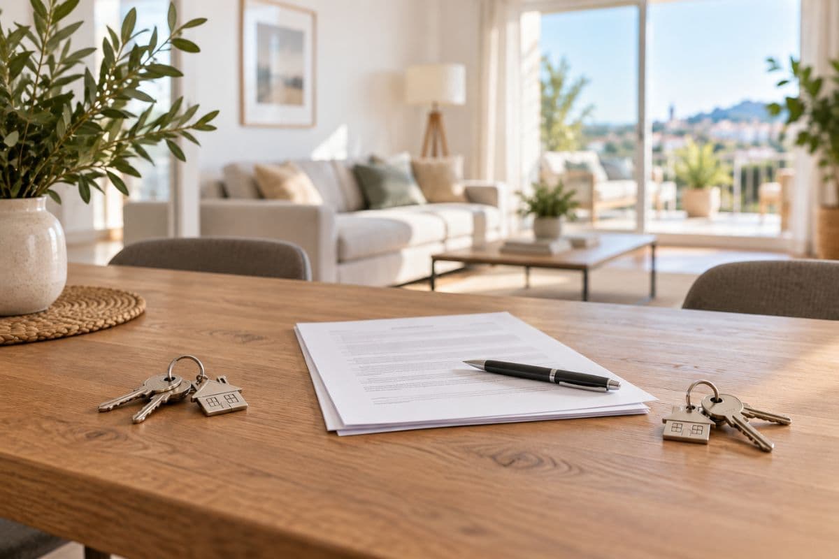 Mesa de comedor con dos juegos de llaves separados y documentos, imagen de vender un piso en un divorcio en Catalunya