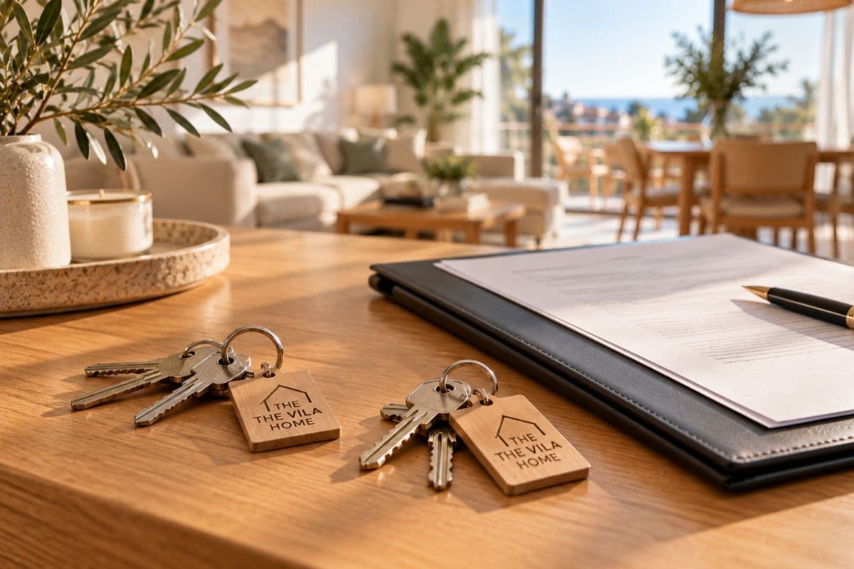Dos juegos de llaves sobre una mesa junto a una escritura, imagen de una extinción de condominio en Catalunya
